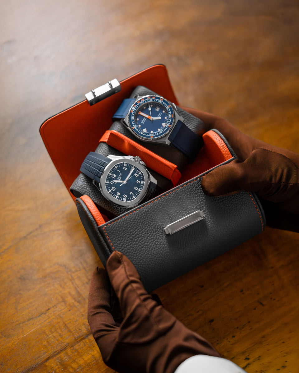 Pochette 2 : slate gray / orange watch roll