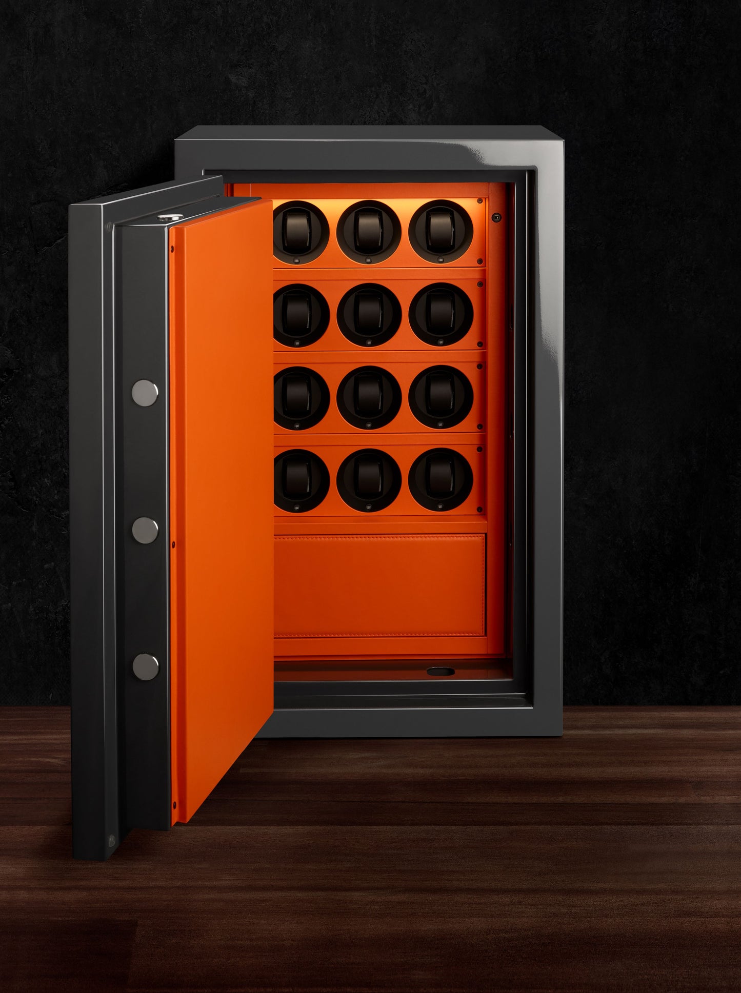Coffre-fort Gris Ardoise / Orange : remontoir automatique en cuir