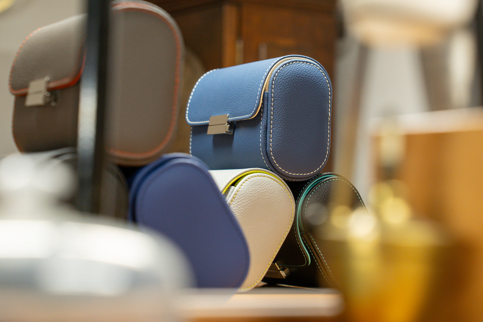 pochette 2 Bleu de Minuit/Crème: étui pour montres en cuir