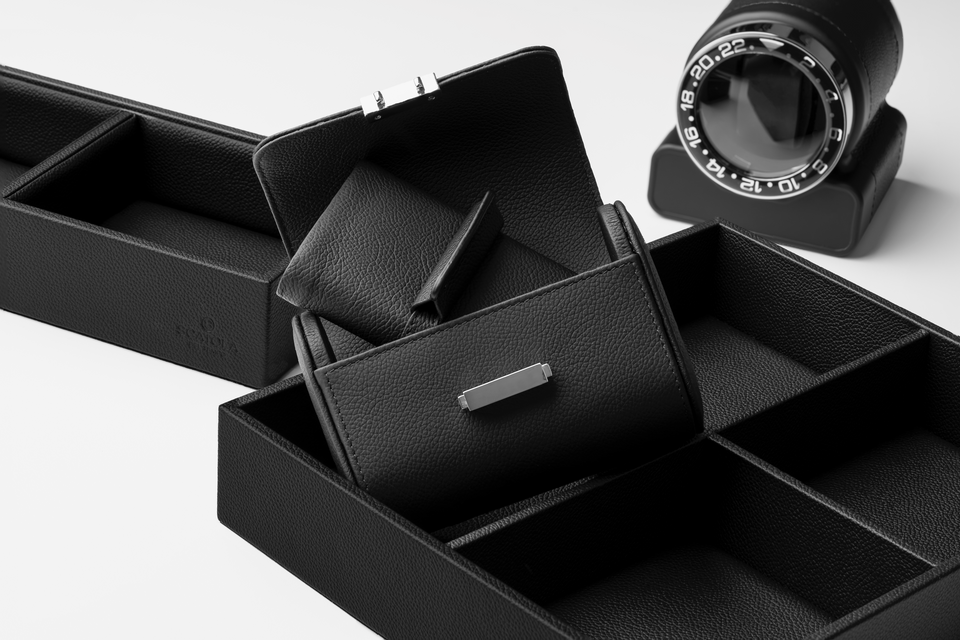 Leather watch roll: Pochette 2 Intense Black