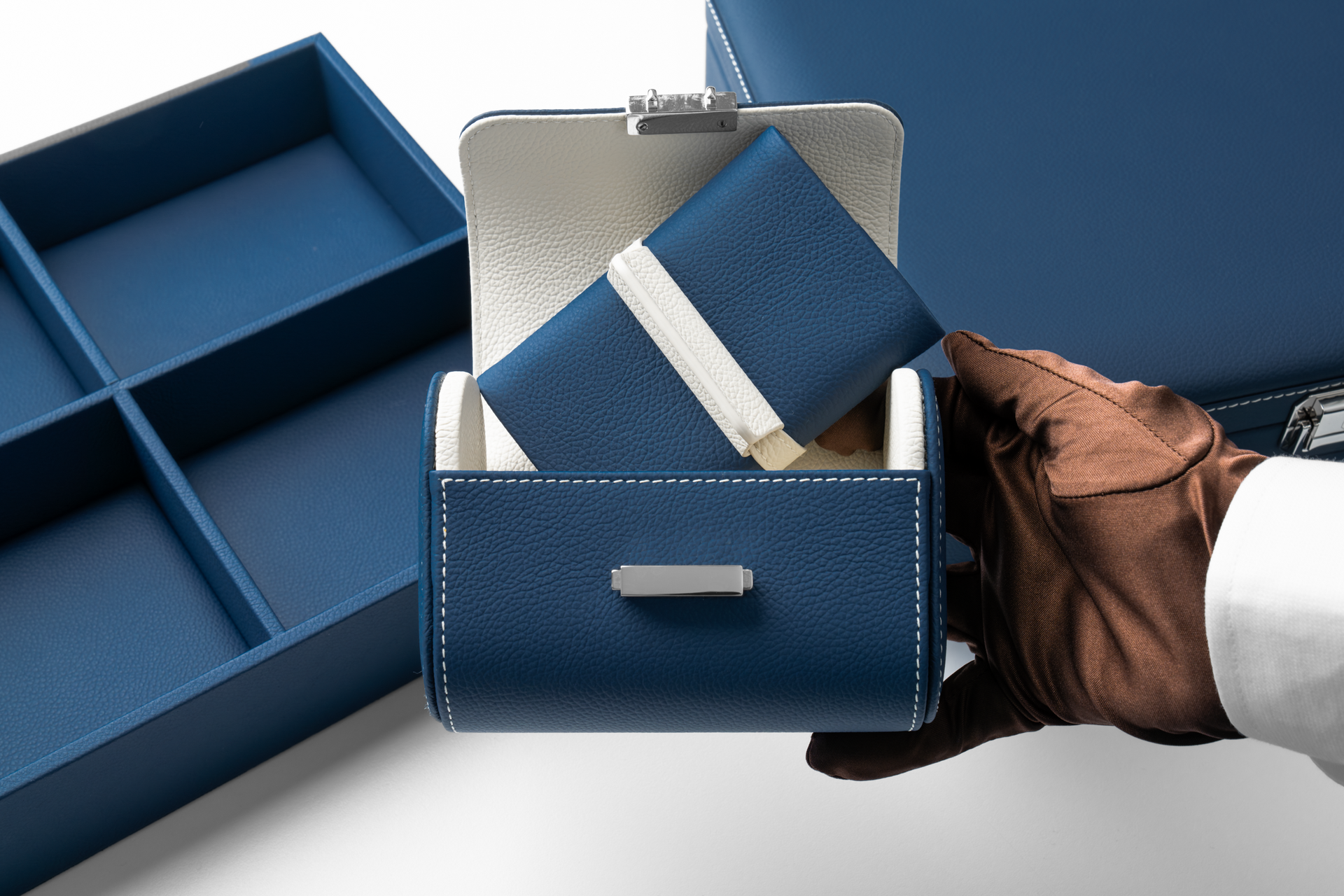 Pochette 2: Midnight Blue Cream leather watch roll