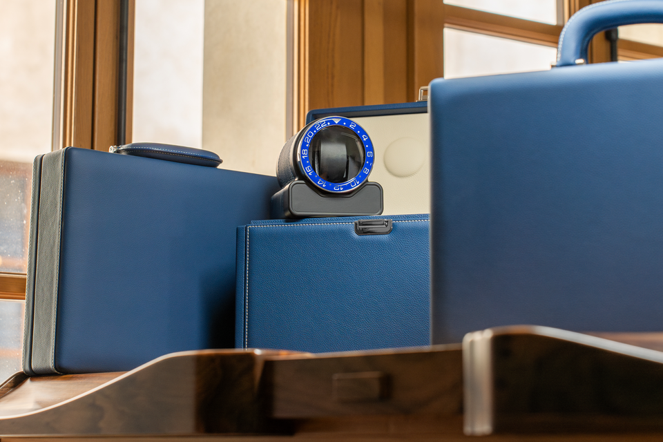 Rotor One: Midnight Blue leather watch winder
