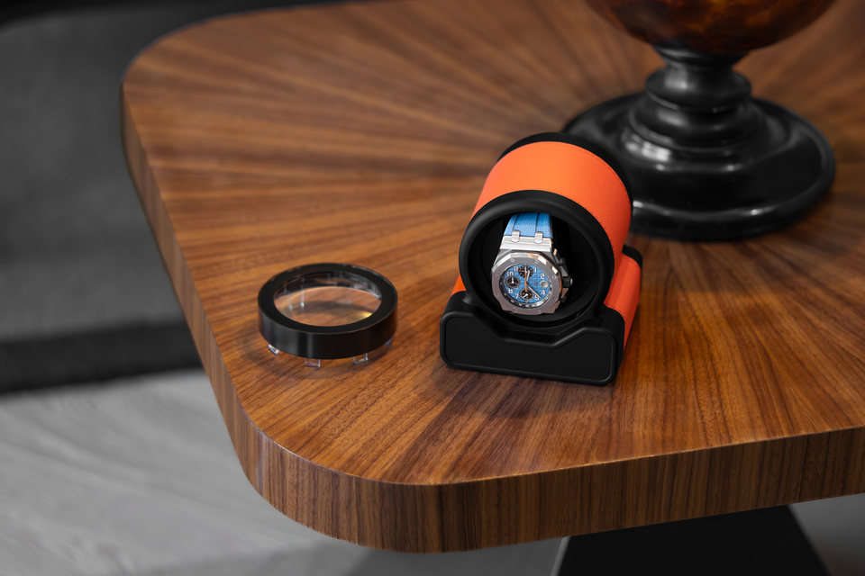 Leather automatic watch winder: Rotor One Orange