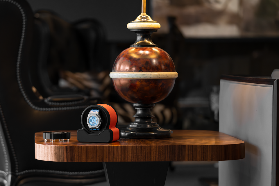 Rotor One: Orange leather watch winder