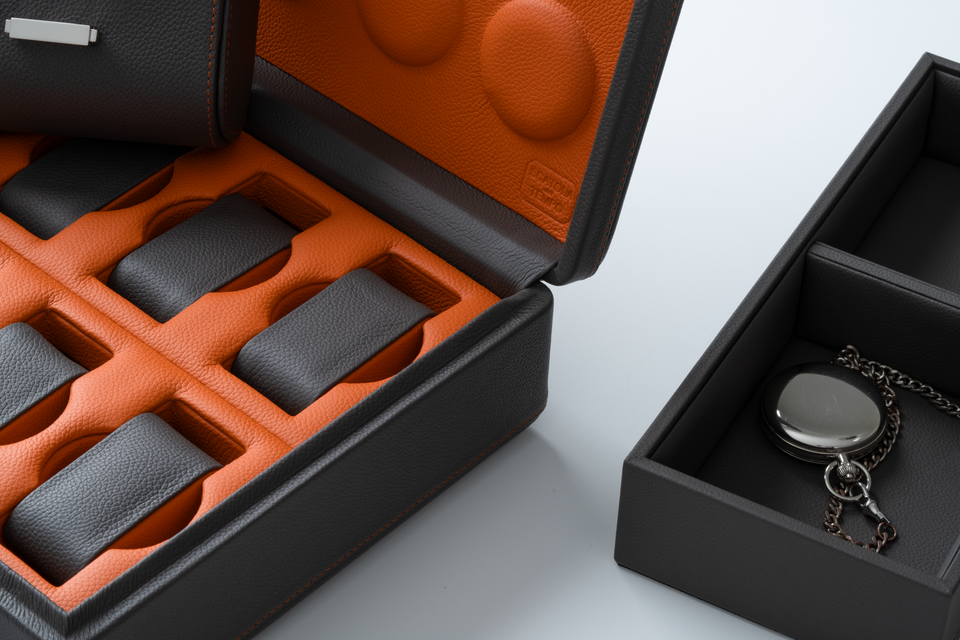 Valigetta 8: Slate Grey Orange leather watch box