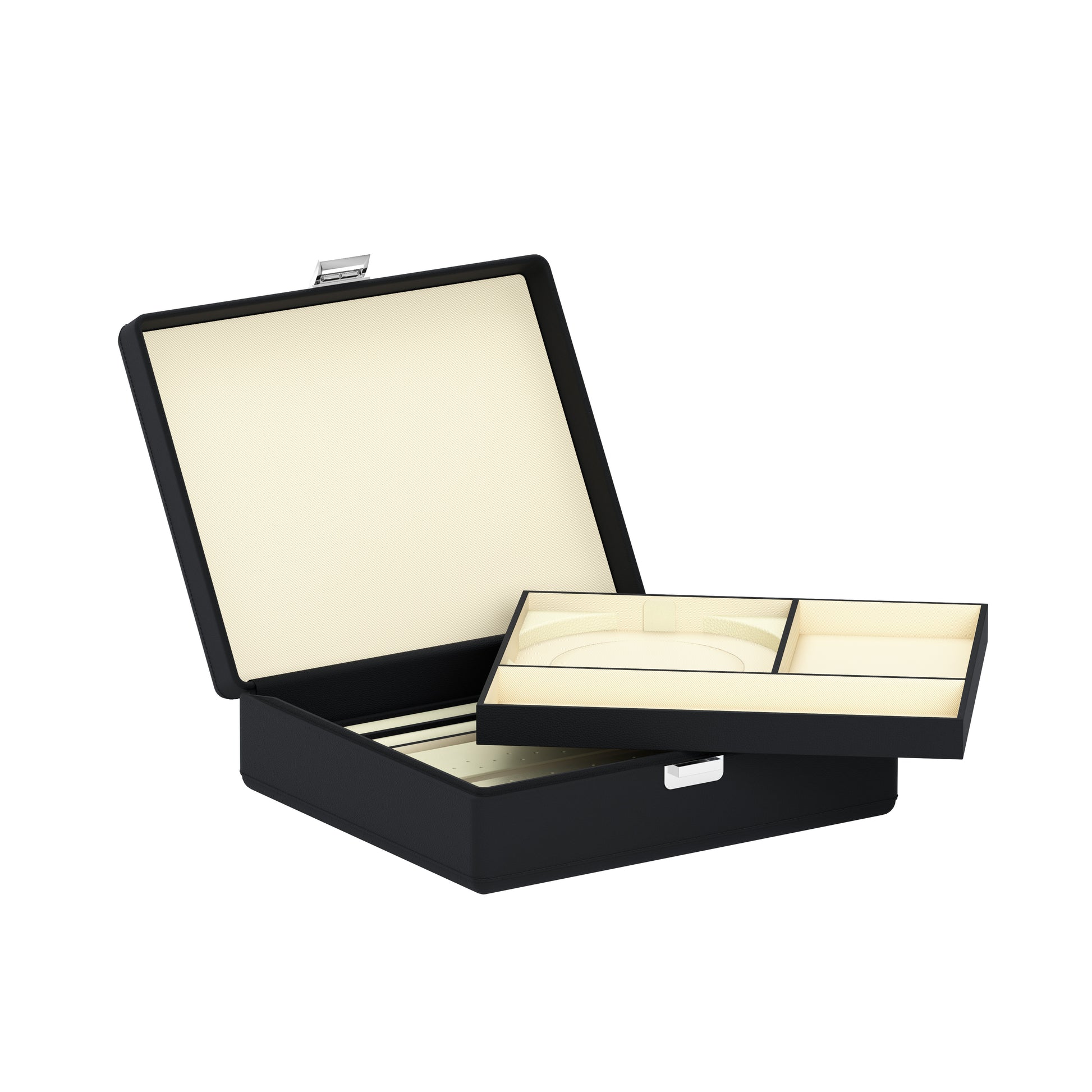 Tesoro Grande Intense Black: leather jewellery box