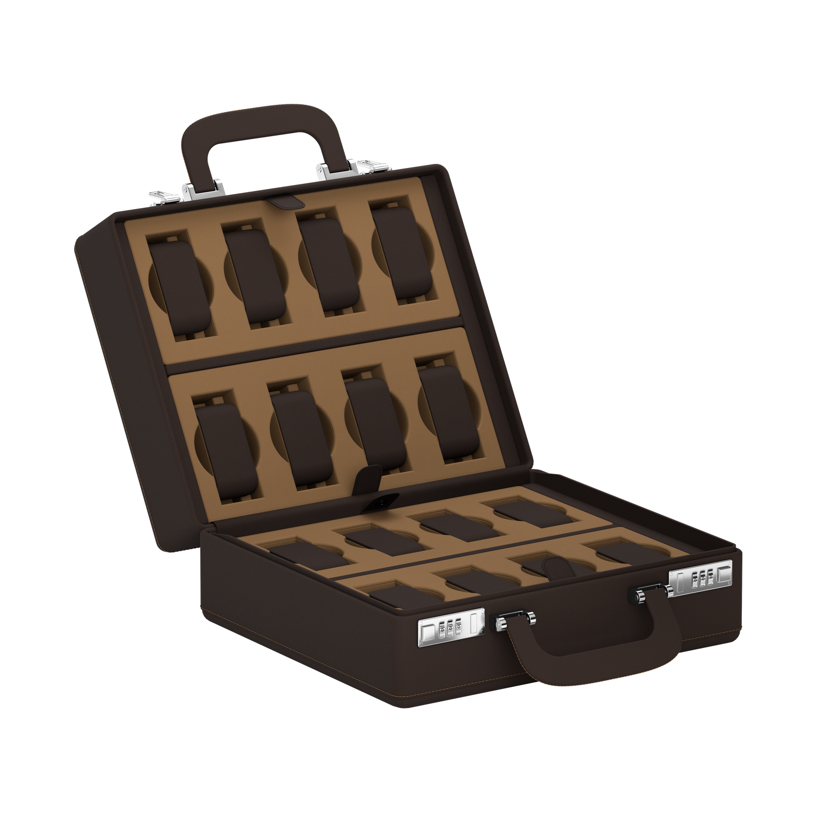 valigetta 16 Marron Chocolat/Châtaigne: valise pour montres en cuir