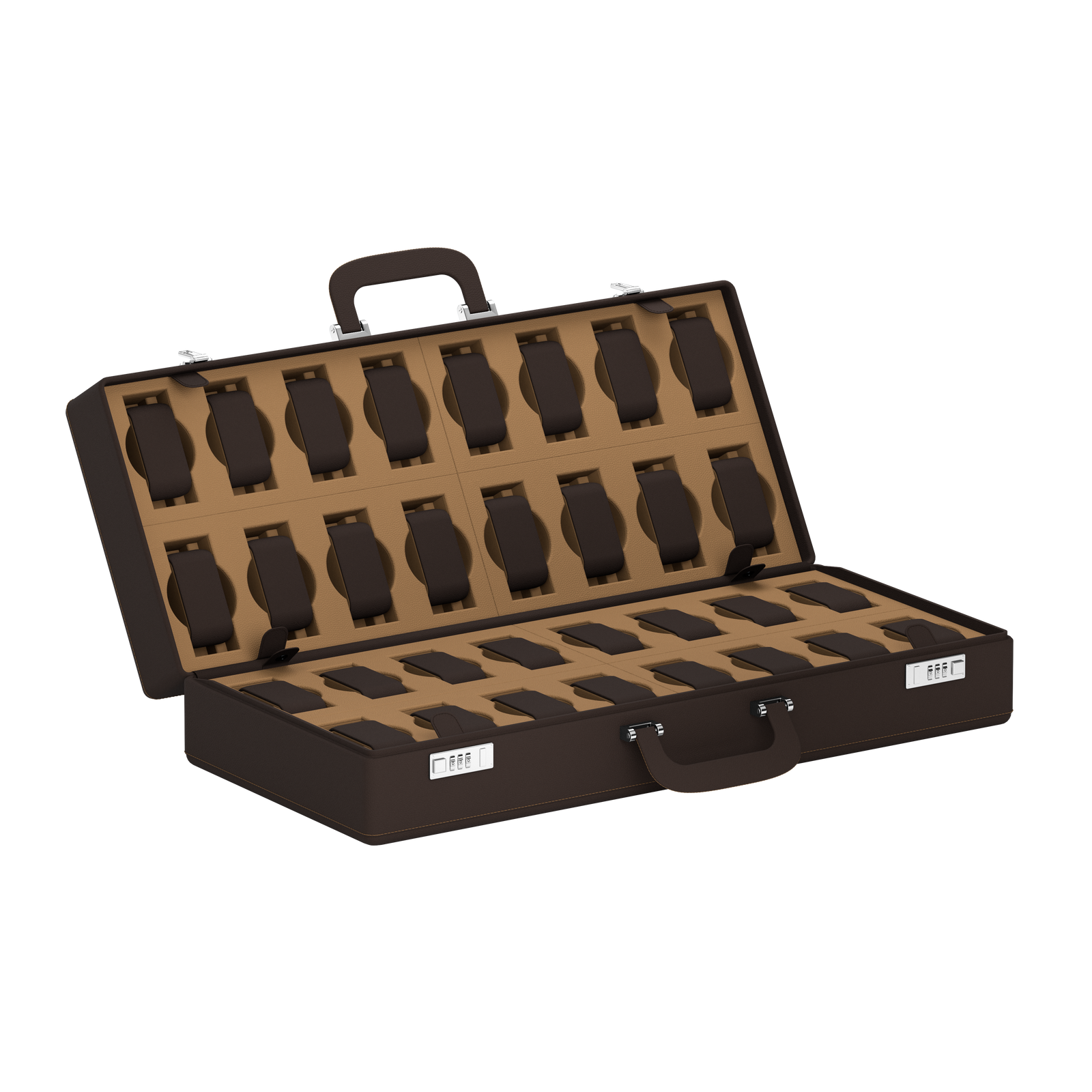 valigetta 32 Marron Chocolat/Châtaigne: valise pour montres en cuir