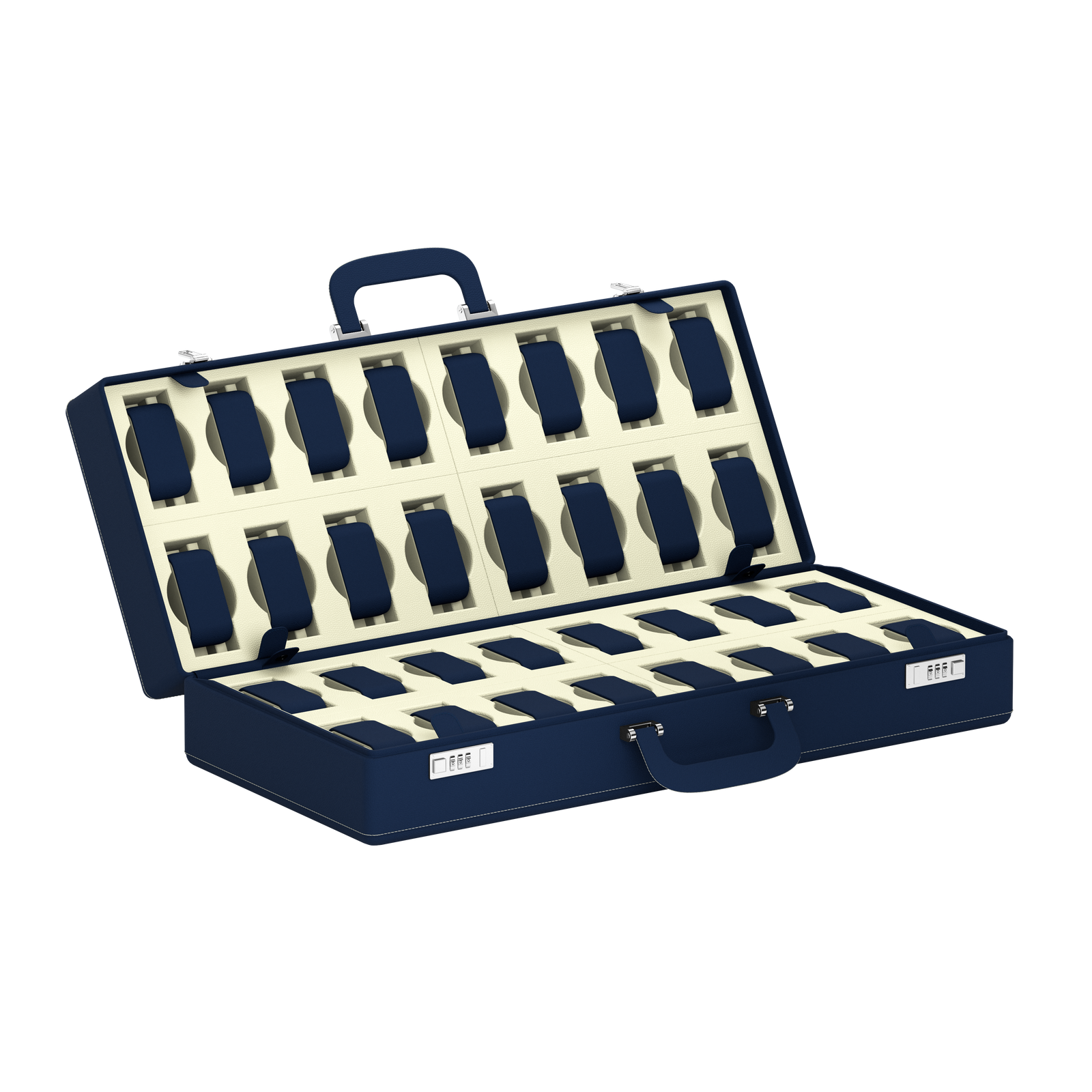 valigetta 32 Bleu/Crème: valise pour montres en cuir