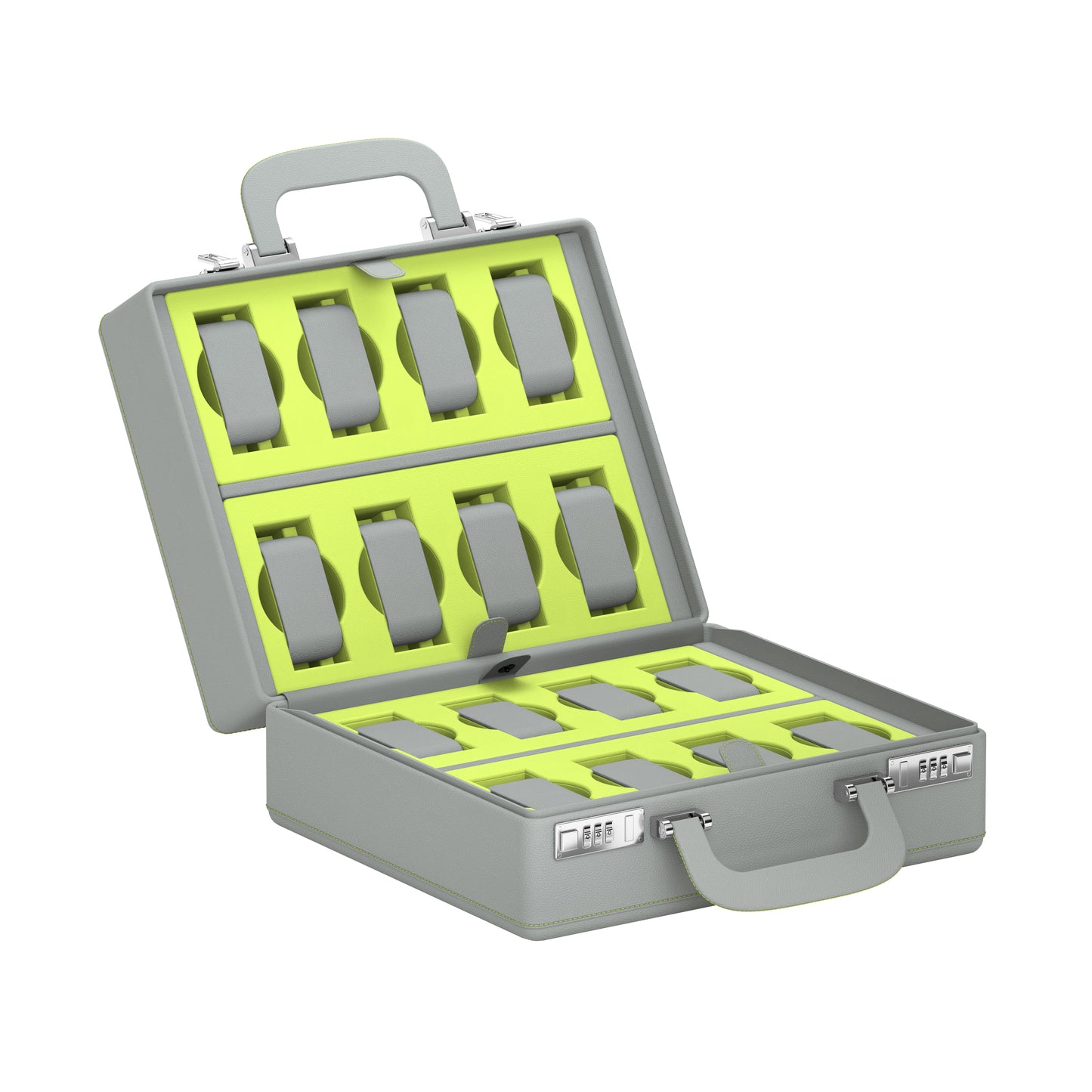 Valigetta 16 grigio perla/verde anice: custodia per orologi in pelle