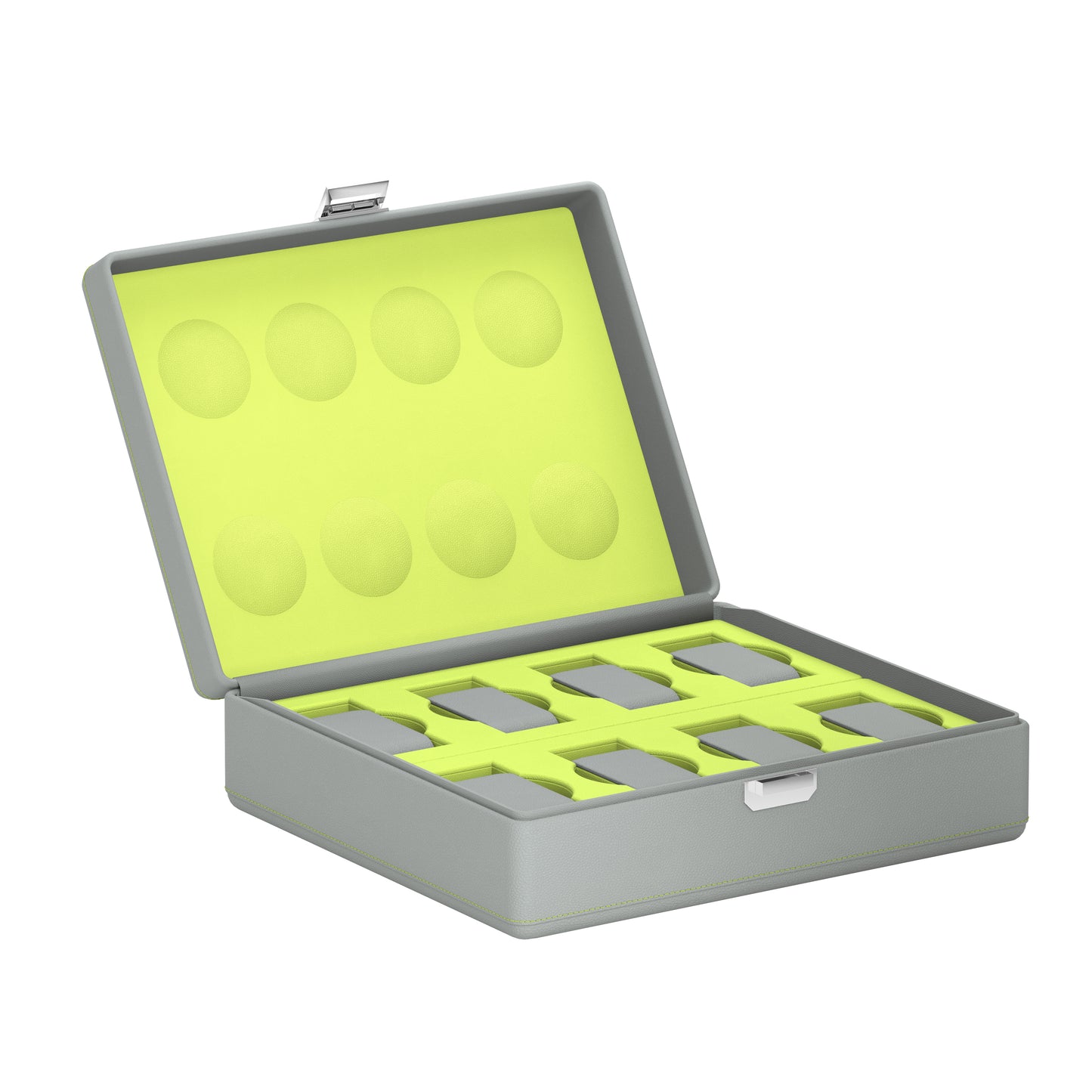 Valigetta 8 Gris Perle/Vert Anis: valise pour montres en cuir