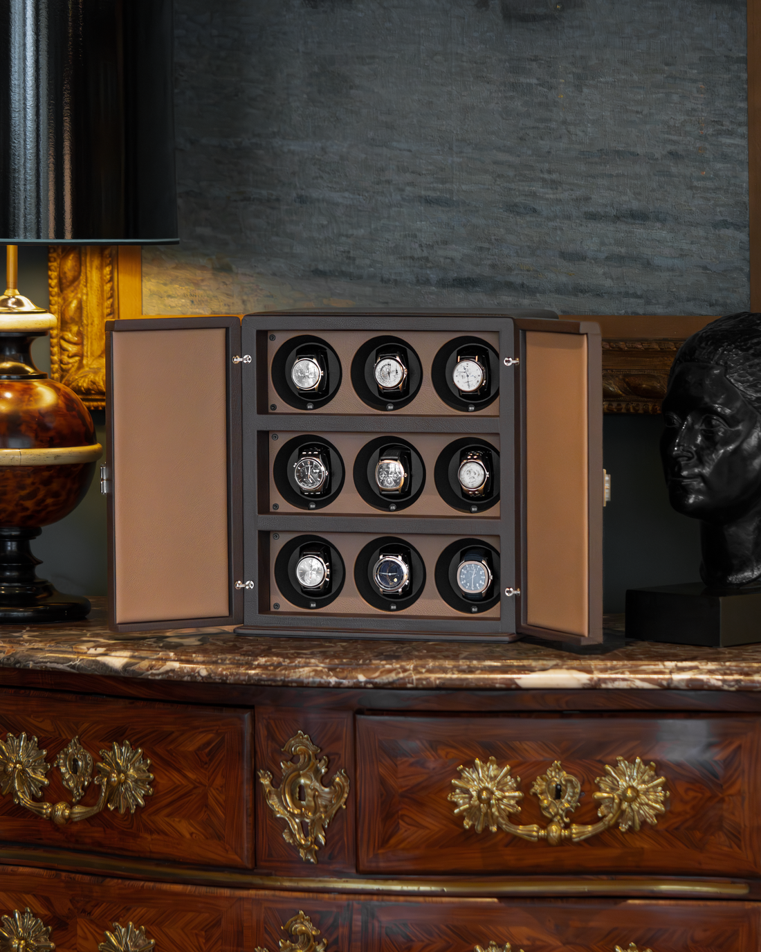 Chocolate Brown 9-slot watch winder - Scatola del tempo 