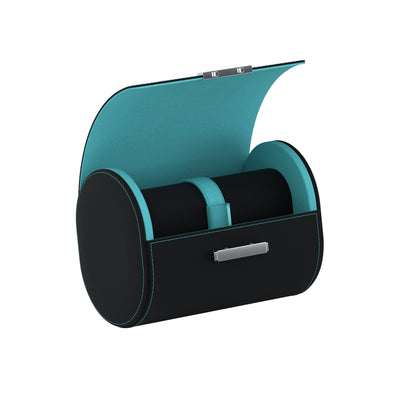 Pochette 2 Black / Turquoise: leather watch roll