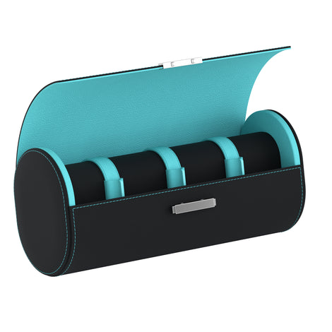 Pochette 4 Black / Turquoise: leather watch roll