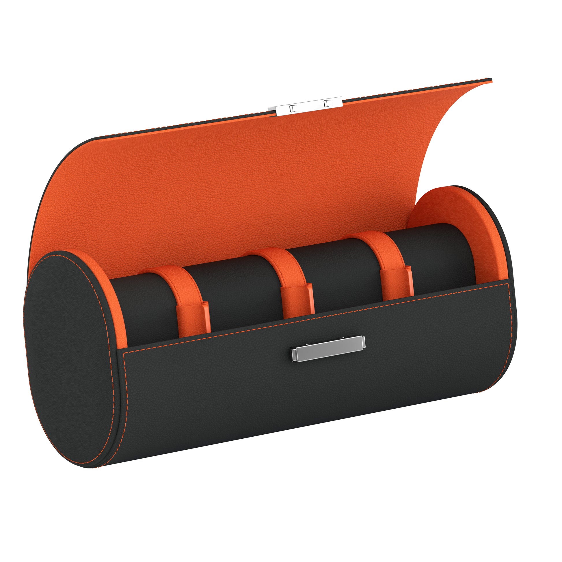 Pochette 4 Slate Gray / Orange: leather watch roll