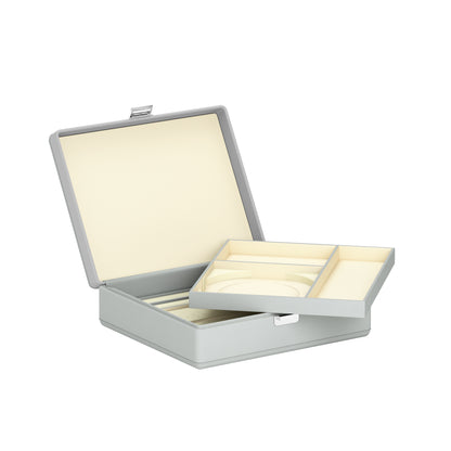 Tesoro Grande Pearl Gray: leather jewellery box